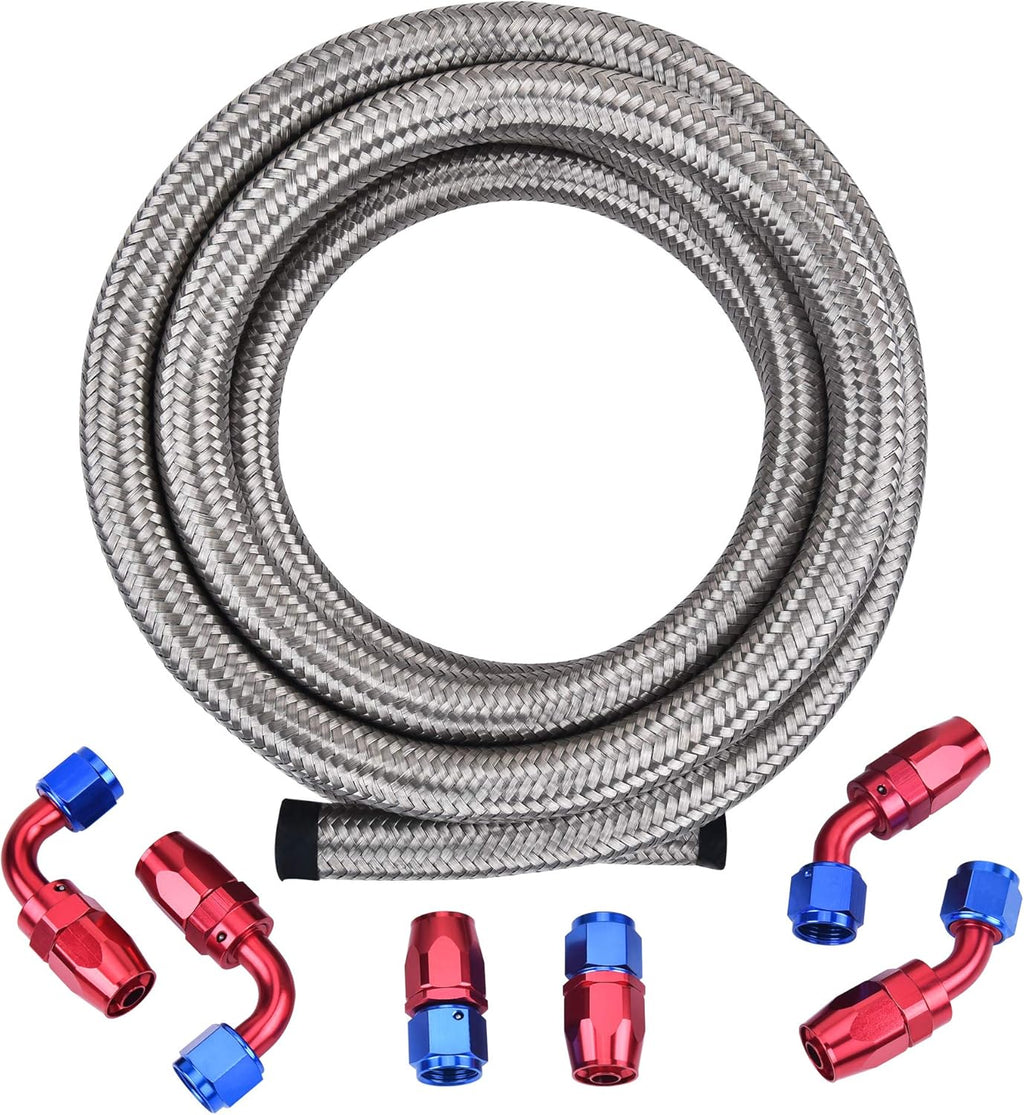 6AN Nylon Braided Fuel Hose Kit 10FT Black&Red Pack of 2 R930039