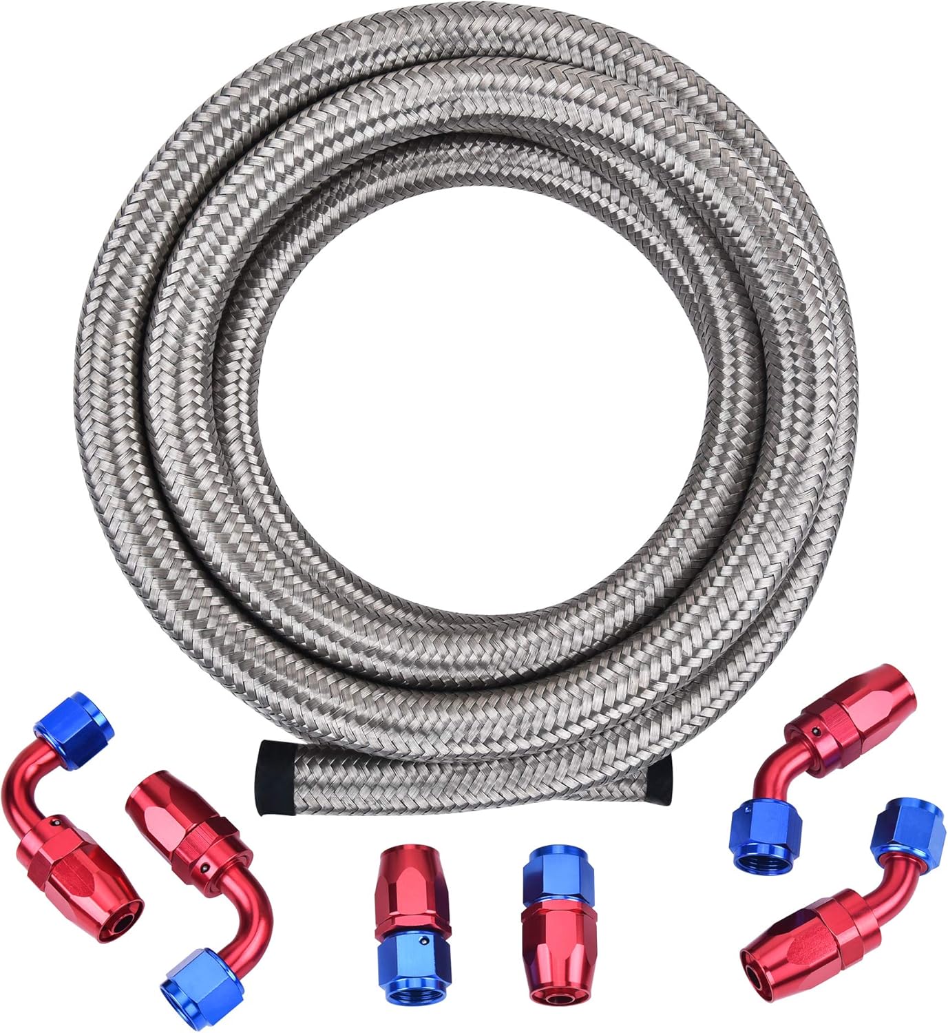 6AN Nylon Braided Fuel Hose Kit 10FT Black&Red Pack of 2 R930039
