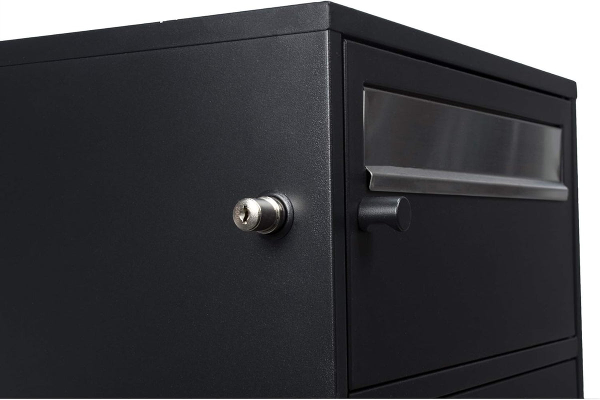 Black Steel Freestanding Parcel Drop Mail Box with Locking Letterbox Z561572