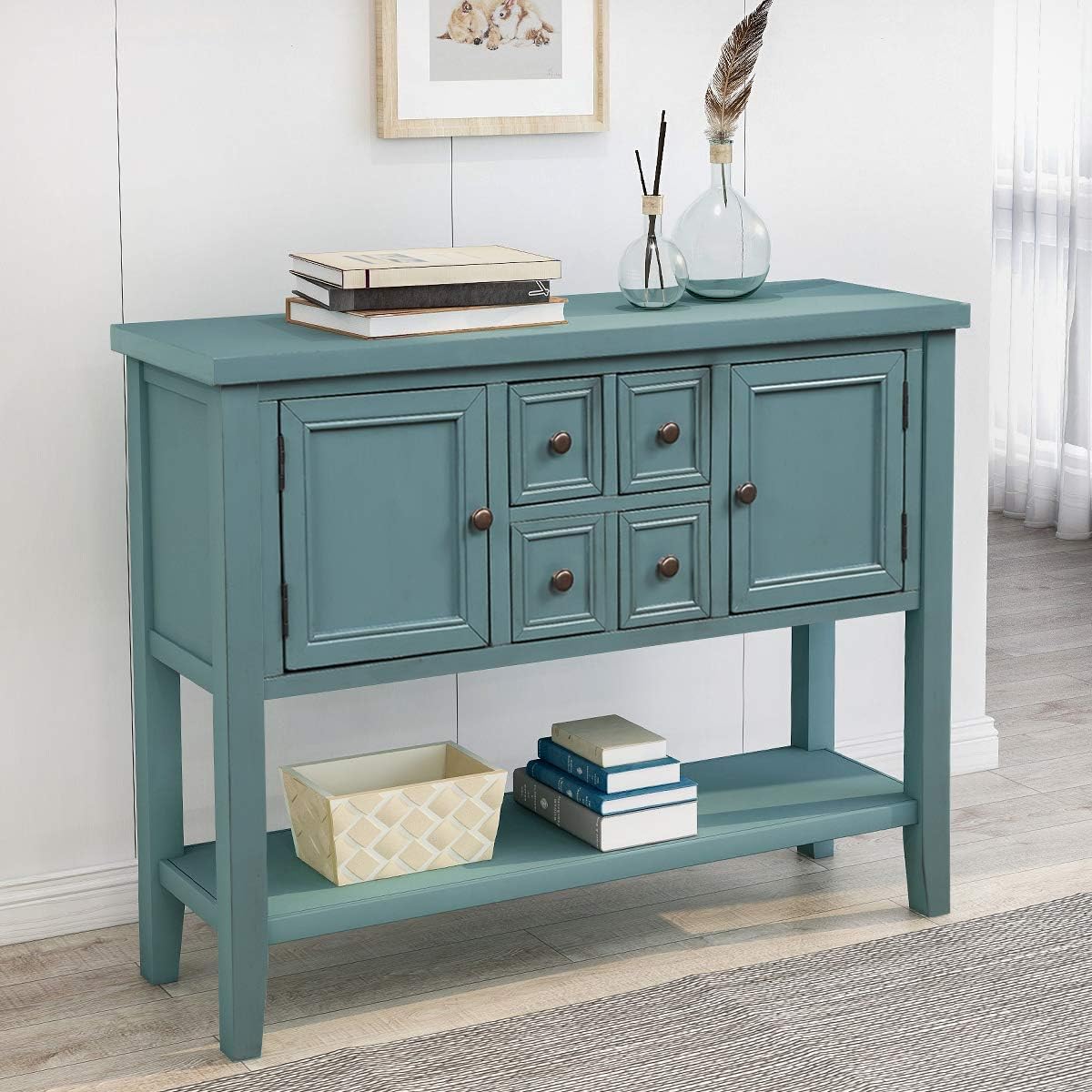 Antique Gray Console Sofa Table with Storage Drawers L89082