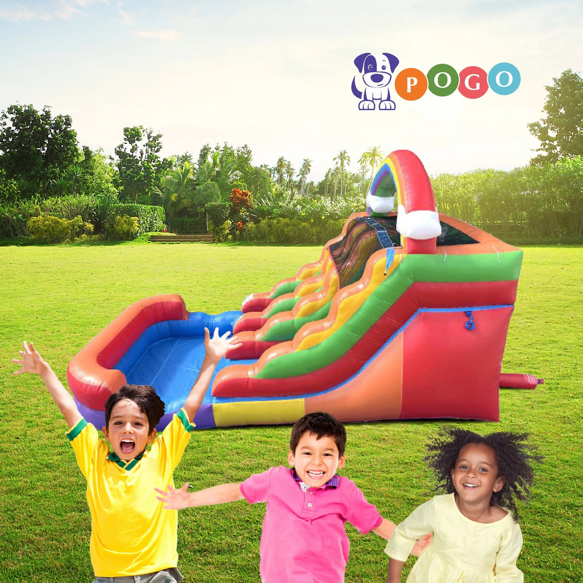Rainbow Cloud Inflatable Double Water Slide with Blower, 13 Ft Z594024
