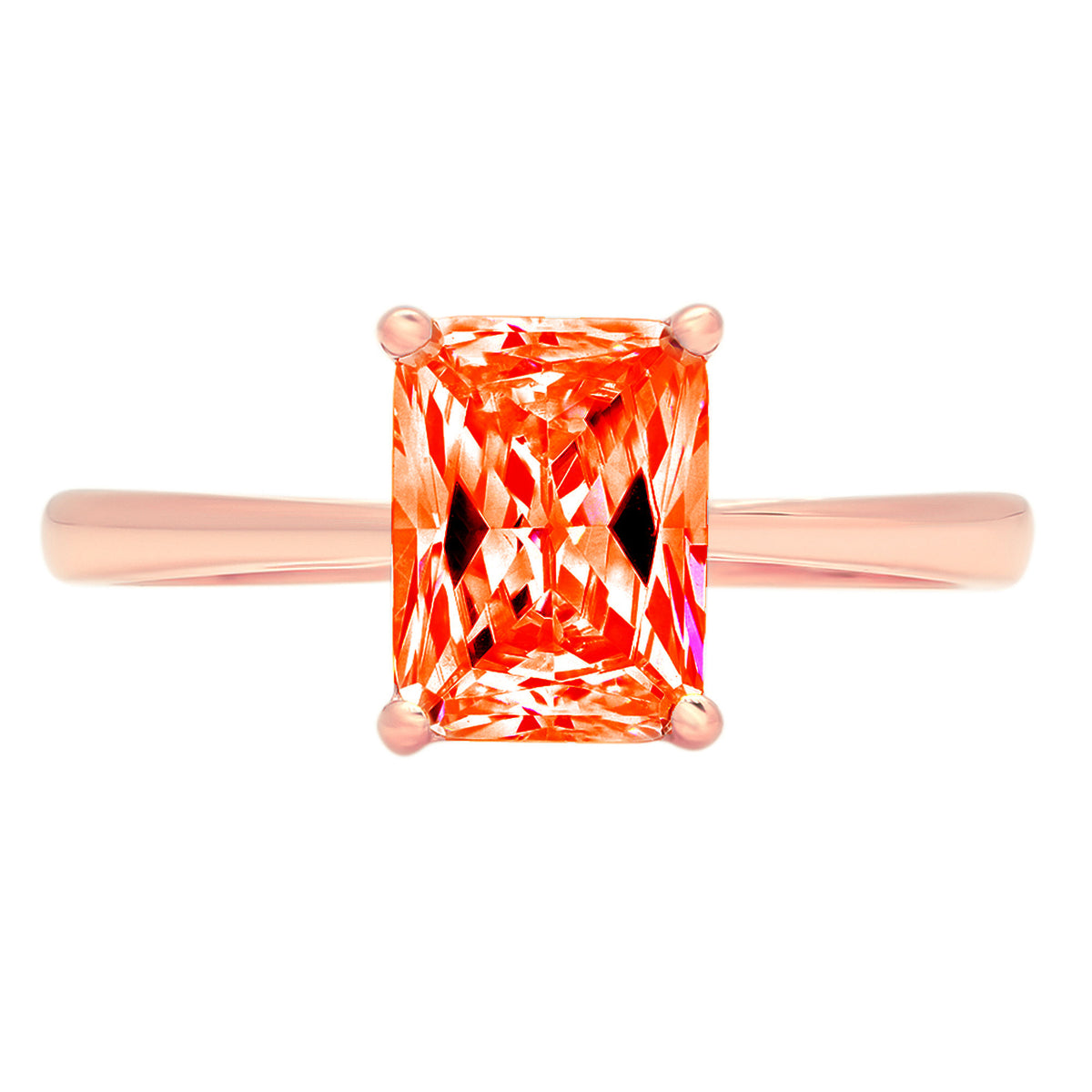 18k Rose Gold Emerald Cut Red Simulated Diamond Ring Size 8.75 F2288