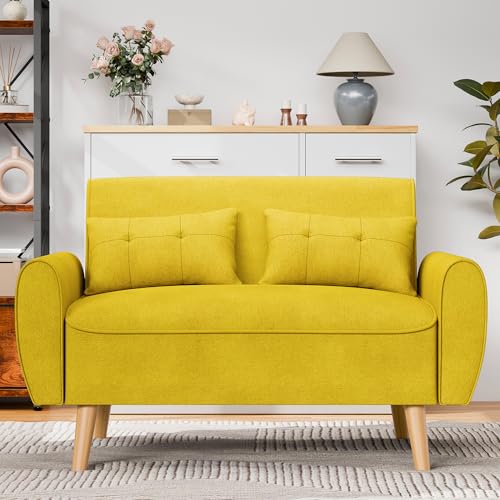 Dark Grey Linen Loveseat Sofa with 2 Pillows P744
