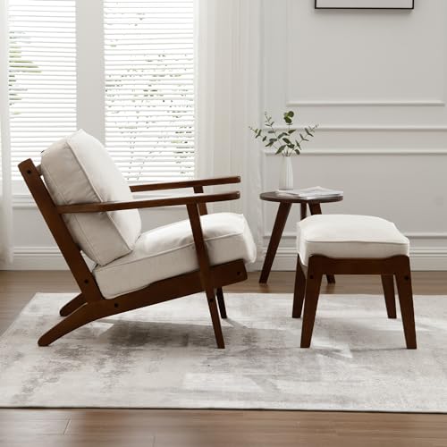 Beige Linen Fabric Accent Chair with Arm D24685