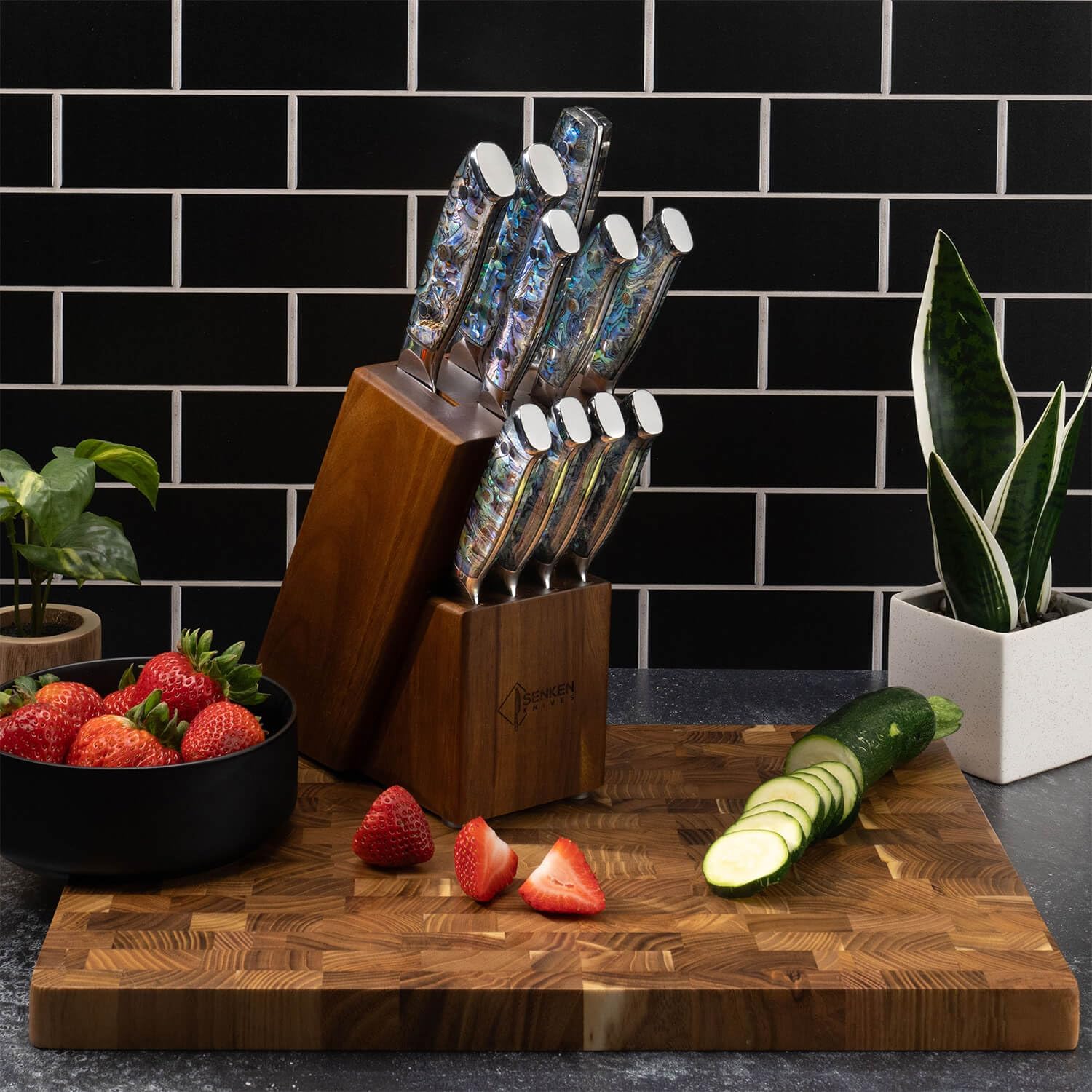 11-Piece Damascus Knife Block Set with Abalone Shell Handle Japanese VG10 Steel Chef Knife V34408