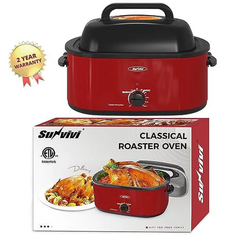 20 Quart Stainless Steel Red Electric Roaster Oven S240
