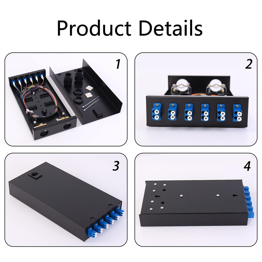 6 Port Duplex Box Cables Wall Mount Fiber Enclosure with Spool Singlemode LC-UPC Kit I9676