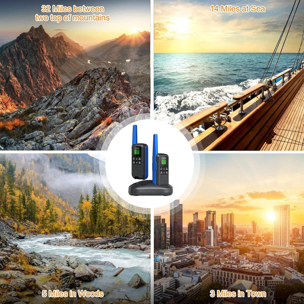 Adults Walkie Talkies Long Range IPX4 Waterproof Two Way Radio Rechargeable 22 Channel 4 Pack U48105