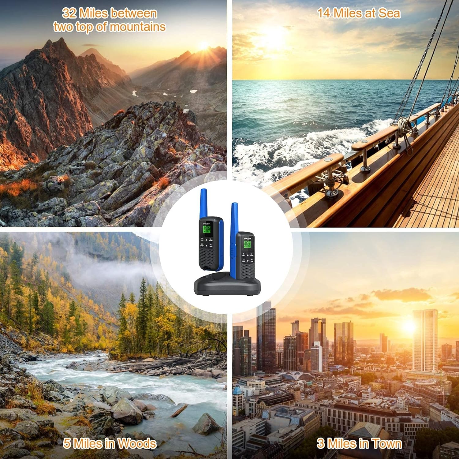 Adults Walkie Talkies Long Range IPX4 Waterproof Two Way Radio Rechargeable 22 Channel 4 Pack U48105