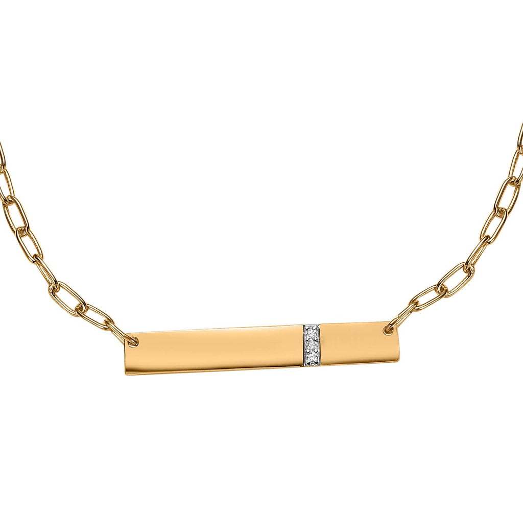 Moissanite Round 925 Sterling Silver Vermeil Yellow Gold Plated Initial Bar Necklace, Size 18", Ct 0.04 D68218