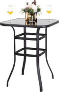 32 Inch Square Steel Frame Bar Height Bistro Table with Tempered Glass Table Top Black B403238