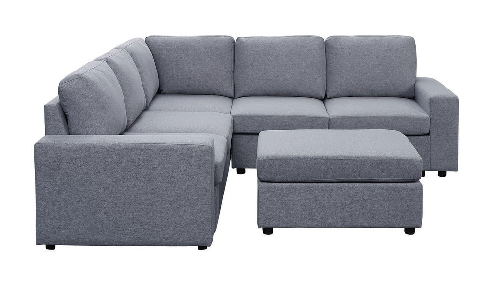 Light Gray Linen Fabric 6 Seat Modular Sectional Sofa P226