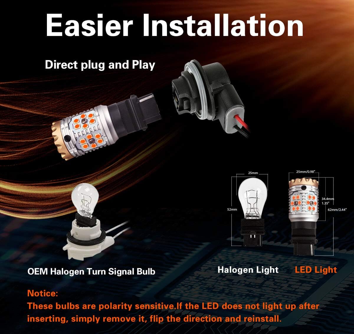 Amber LED Turn Signal Light Bulb (Pack of 2) J256355