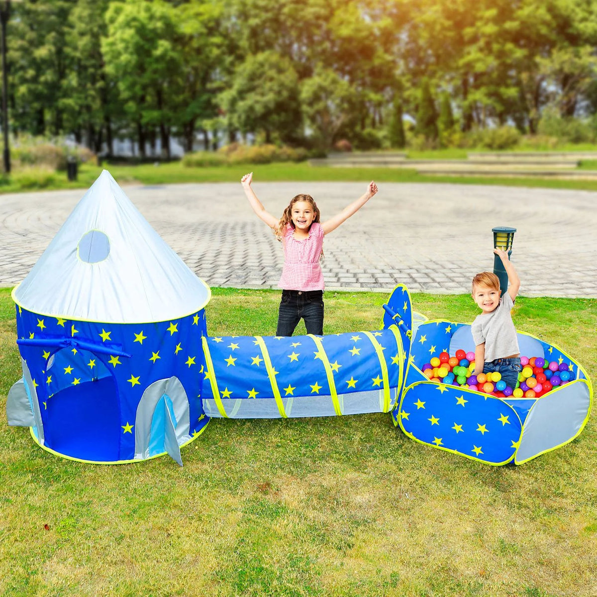 3 in 1 Foldable Kids Play Tent with Storage Bag, Blue K64685