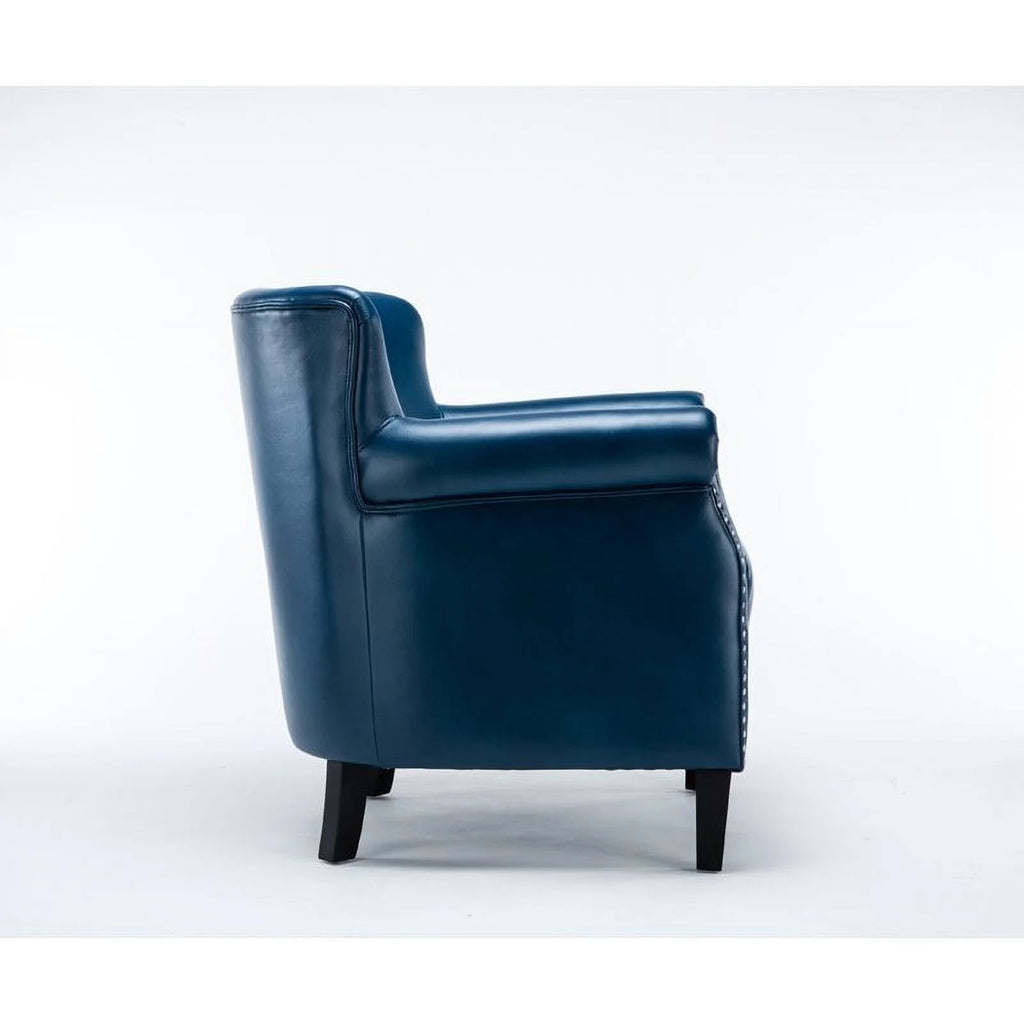 2 Piece Faux Leather Club Accent Chair Set in Navy Blue U758