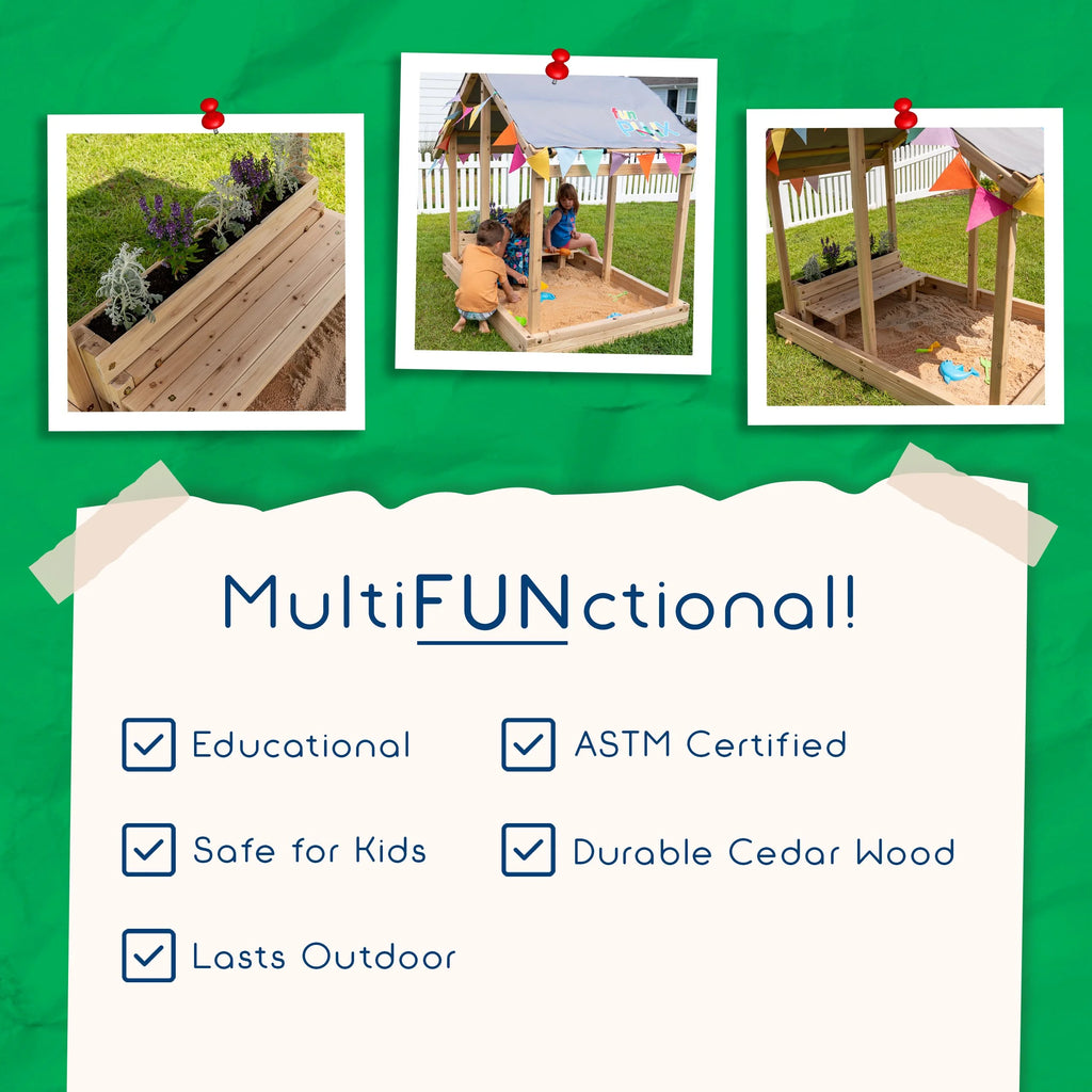 Kids Sandbox Outdoor Playset with Canopy, Bench, & Flower Planter H469174
