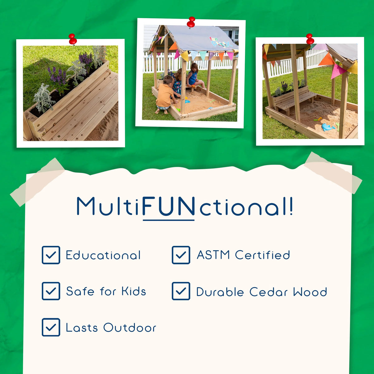 Kids Sandbox Outdoor Playset with Canopy, Bench, & Flower Planter H469174