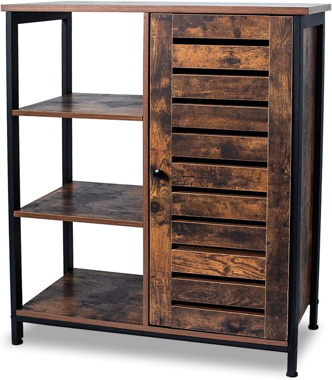 Rustic Brown Bathroom Storage Cabinet with 3 Open Shelves and Closed Compartments T1860