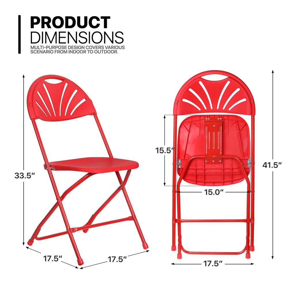 11 Pieces 8 Ft White Heavy Duty Utility Table and 10 Red Chair Set Folding Round Table with Handle P542