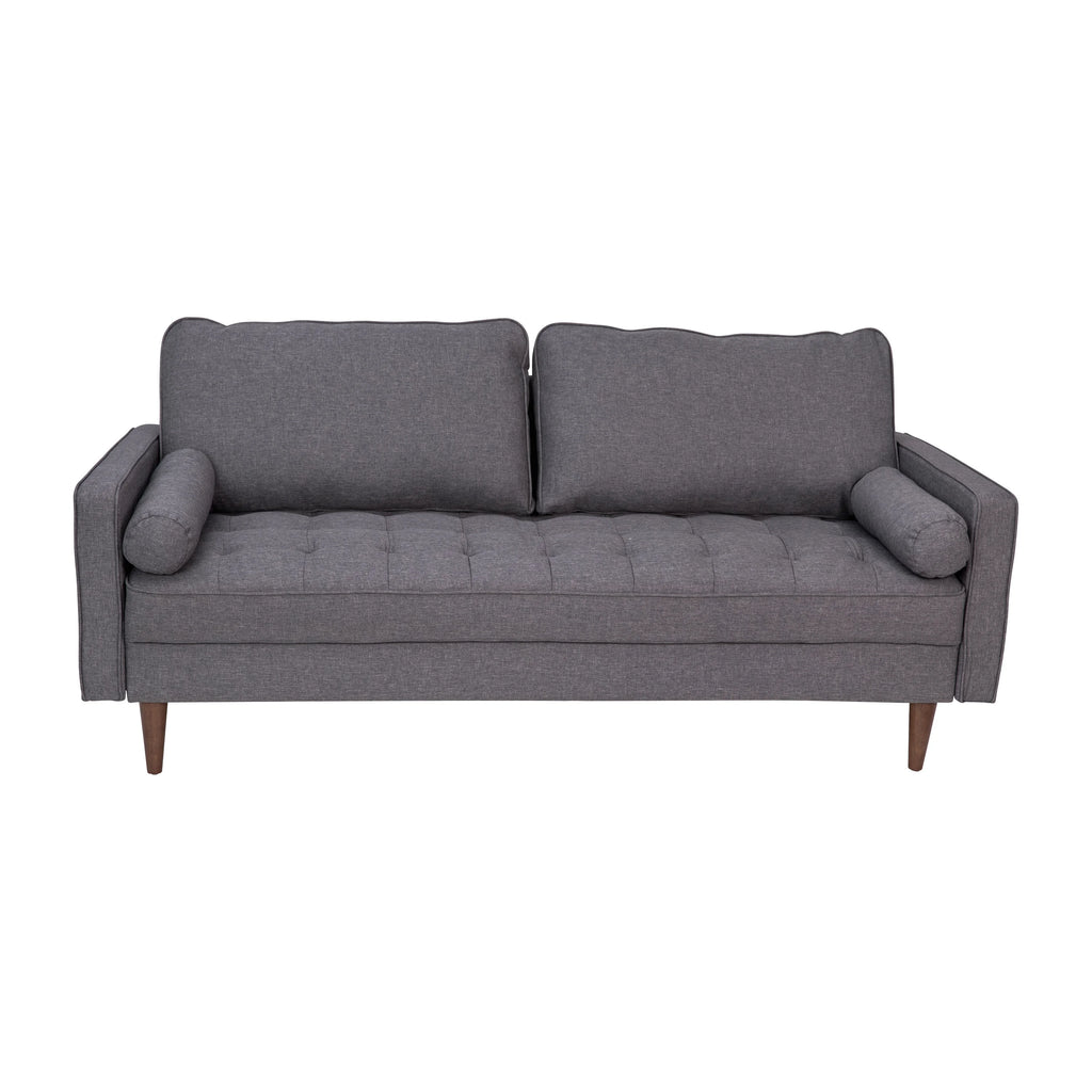 Dark Gray Tufted Faux Linen Sofa with Solid Wood Legs P188473