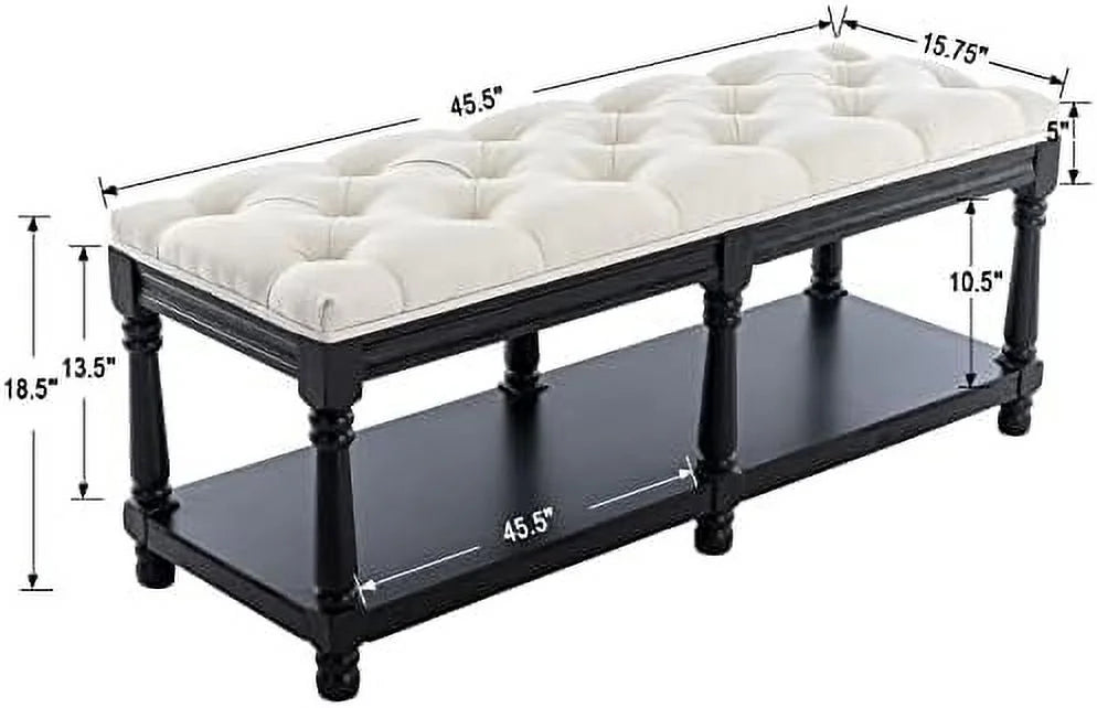 Beige Fabric Upholstered Bench with Ring Pull Q1380