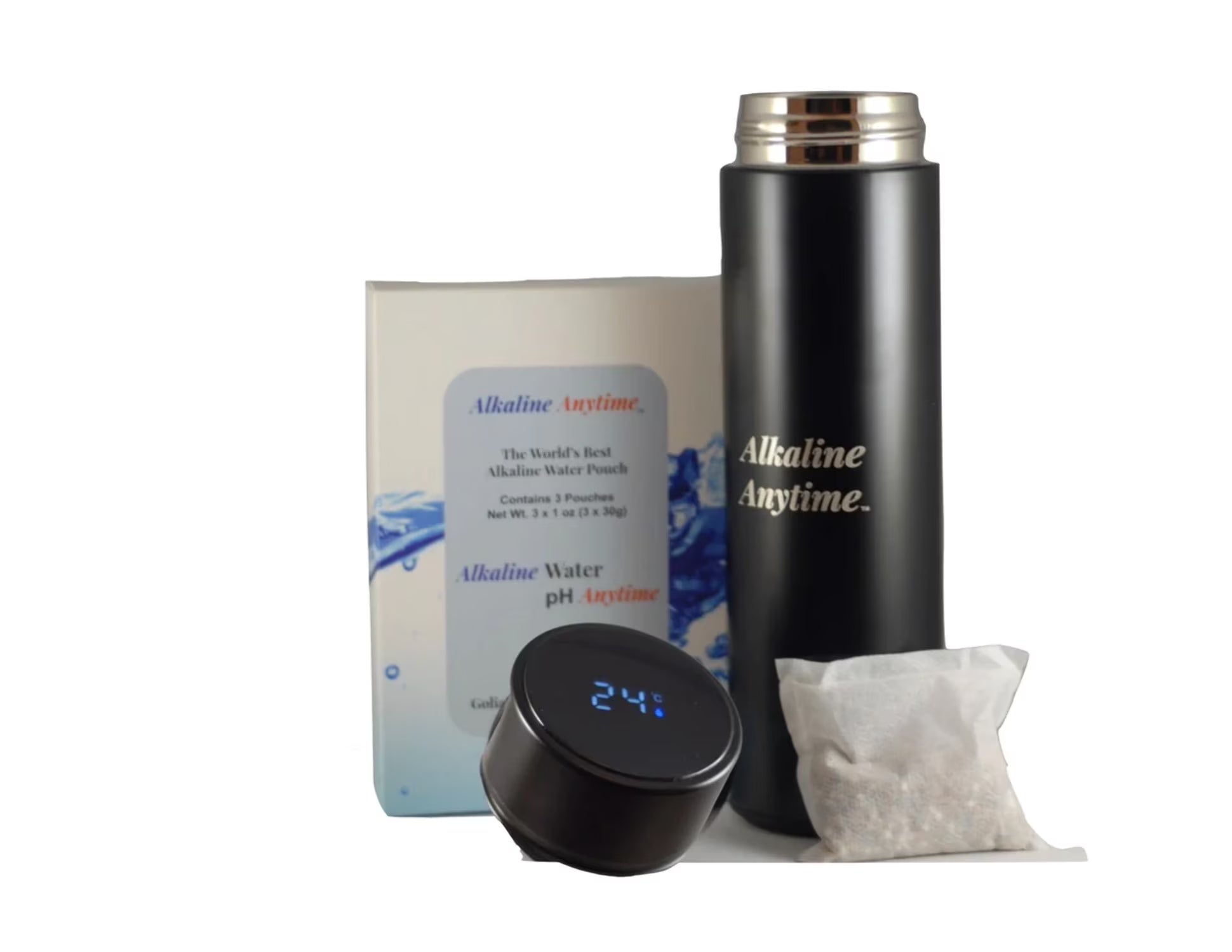 2 Lids Water Bottle with 3 Alkaline Water Pouches F4304