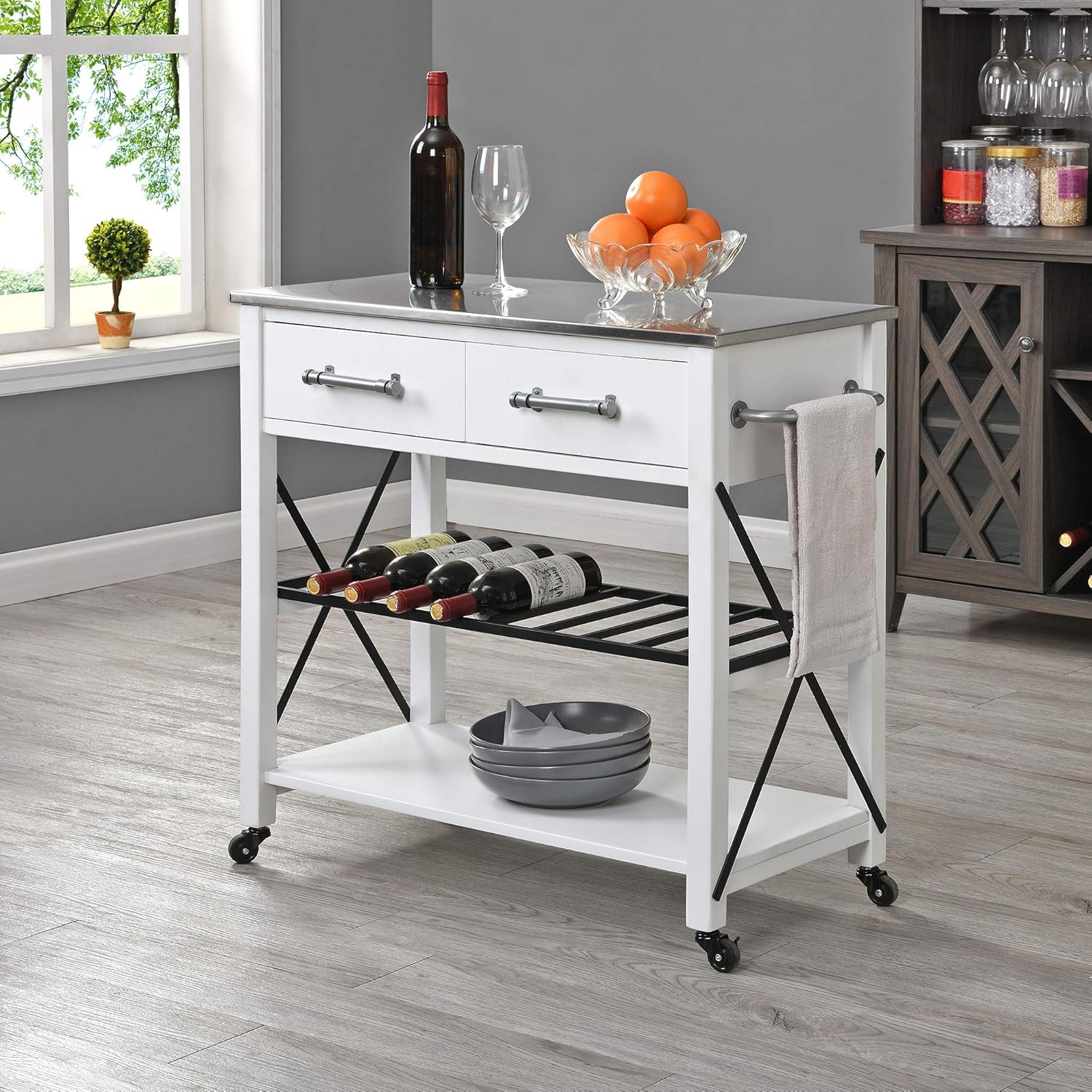 White Farmhouse Kitchen Cart F3353