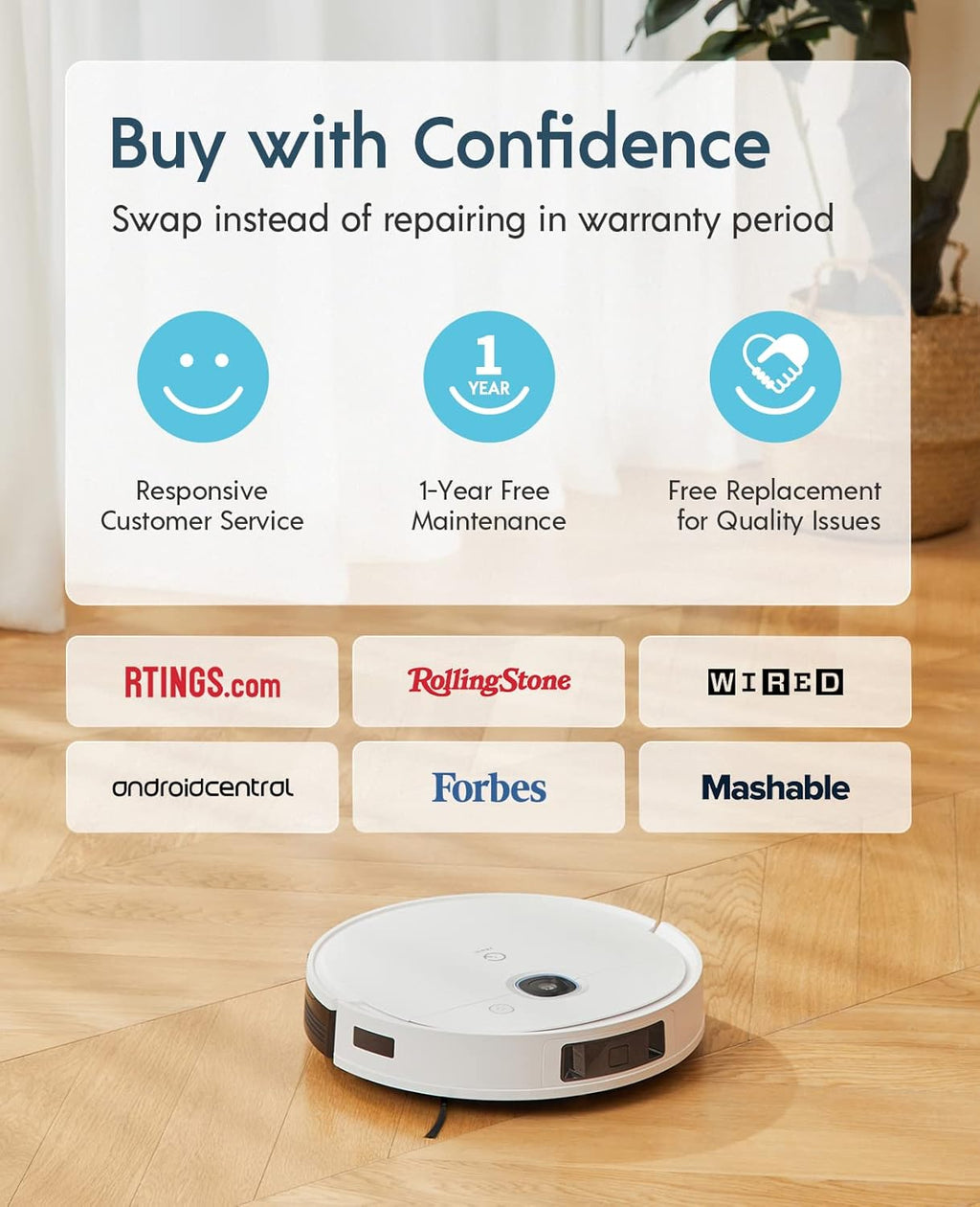 Robot Vacuum and Mop Combo, 3000Pa Suction, 240mins Runtime C568923