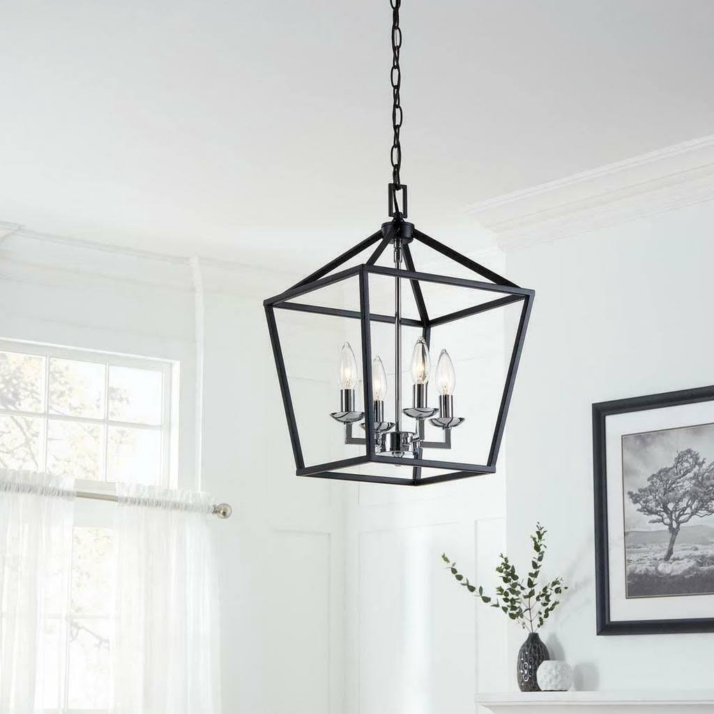 4-Light Black and Polished Chrome Caged Chandelier X464440