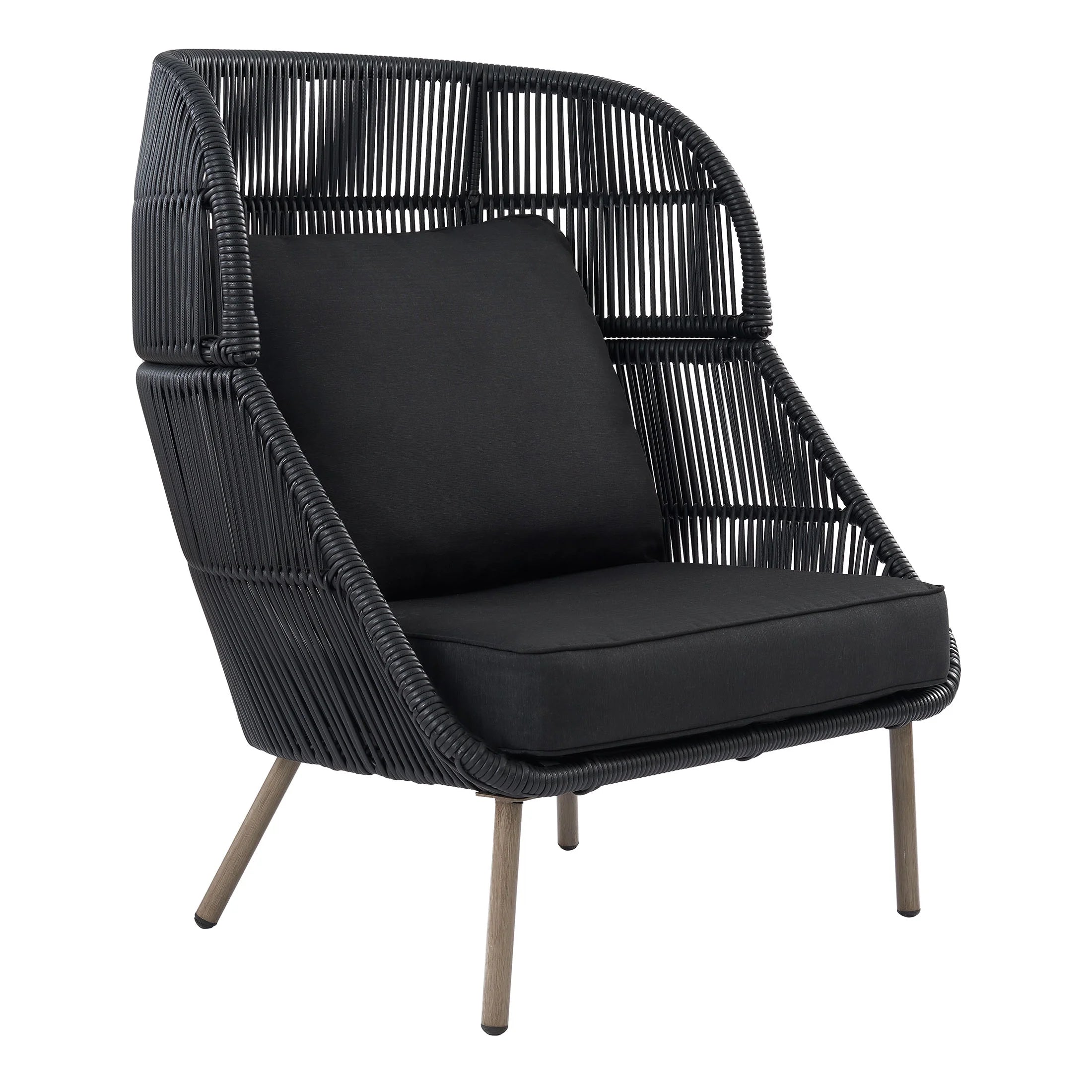 Black Wicker Outdoor Accent Chair with Cushions H41104