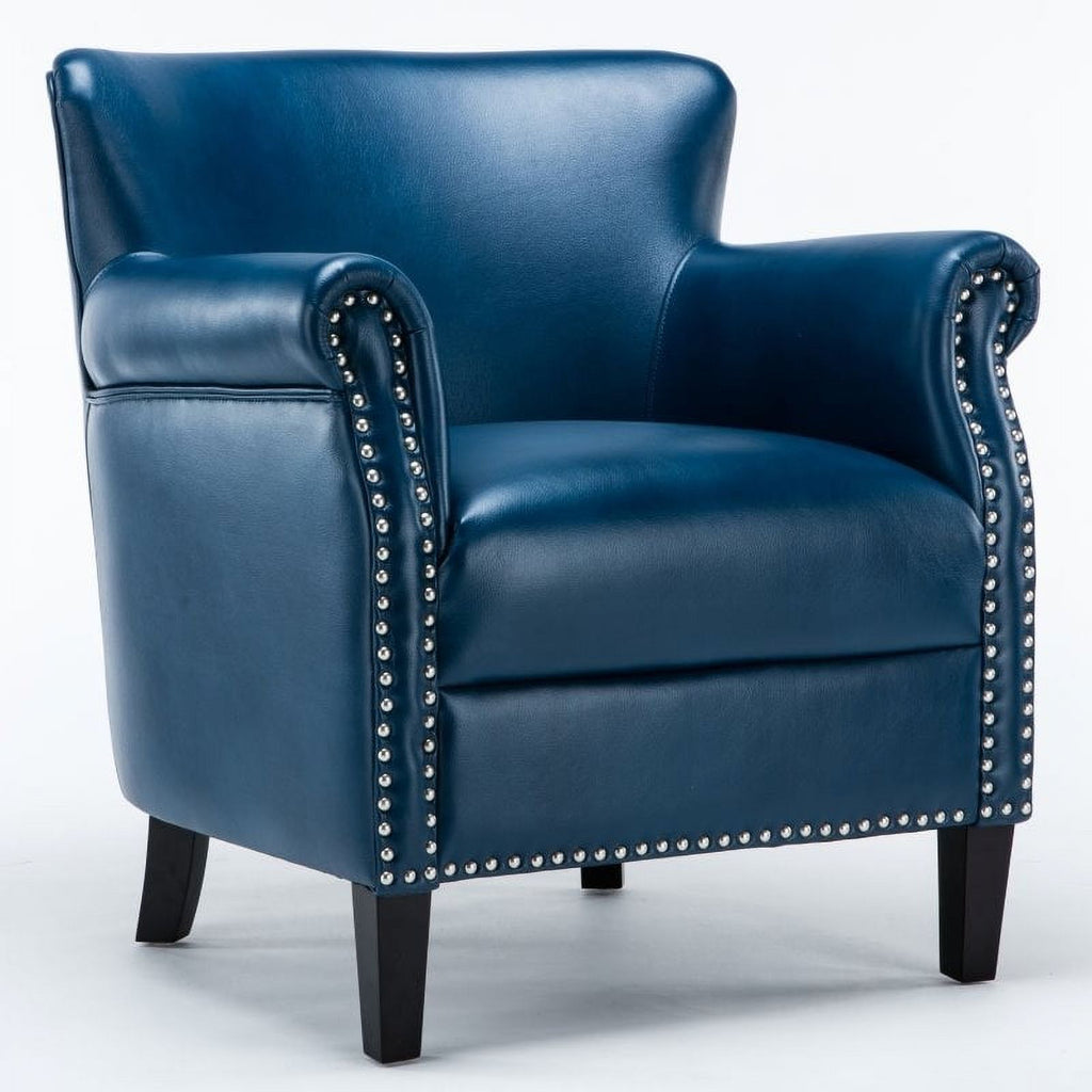 2 Piece Faux Leather Club Accent Chair Set in Navy Blue U758