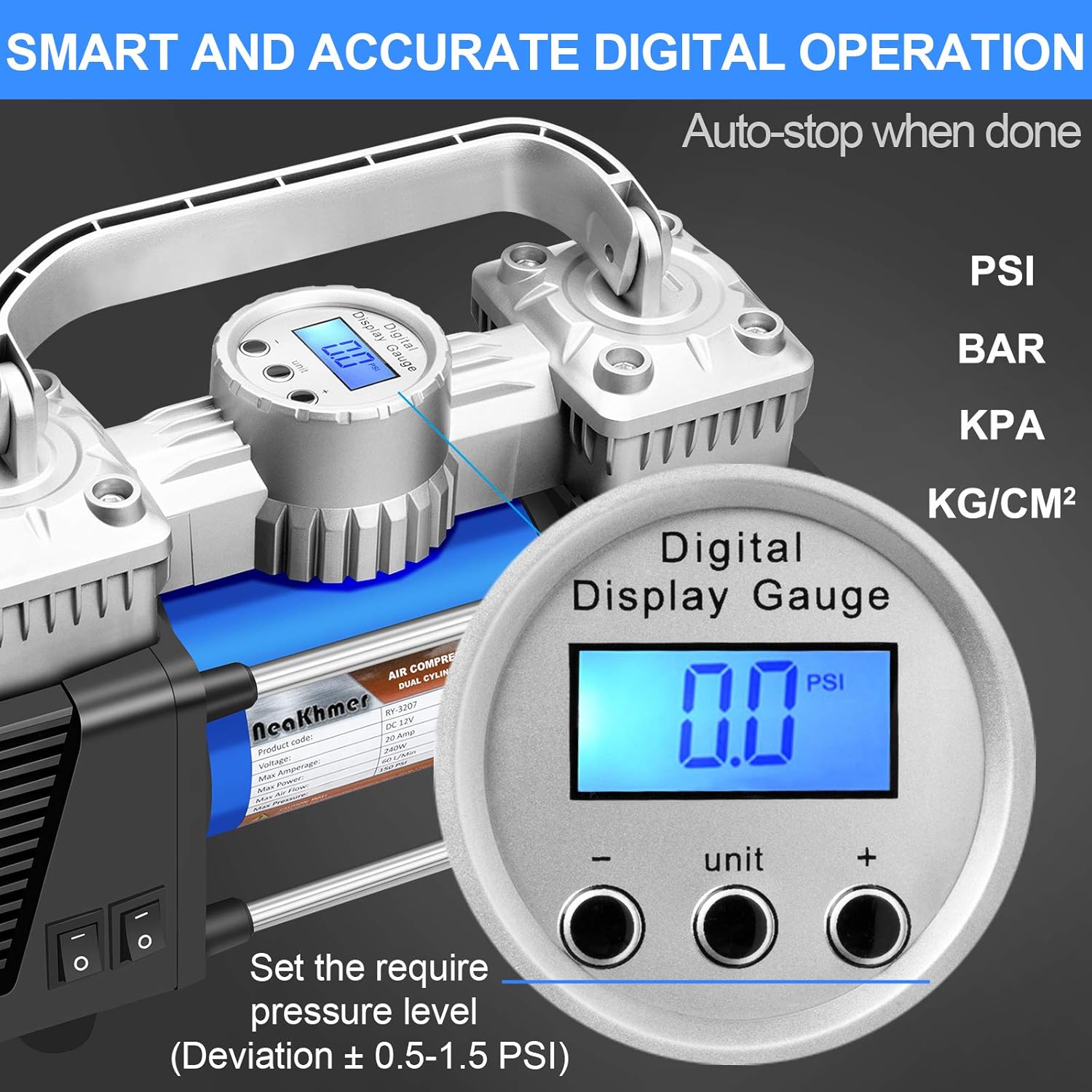 Pack of 2 Portable 12Volt 150PSI Tire Inflator Air Compressor with Digital Pressure Gauge I735