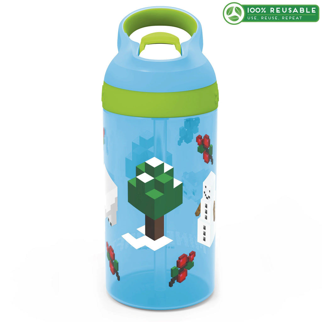 16oz Plastic Water Bottle with Straw and Carrying Loop P8340