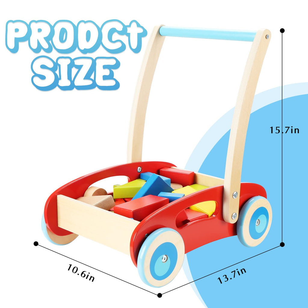 Wooden Baby Walker and Push Toy, Blocks and Roll Cart Pack of 2 Z9801