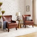 Brown Faux Leather Accent Chairs Set Of 2 With Nailhead Trim Wingback M9794