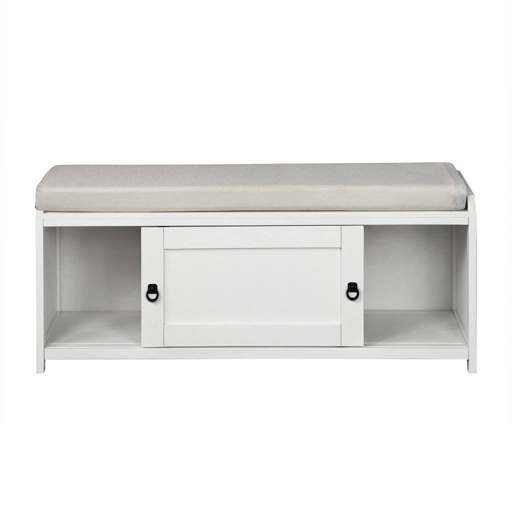 White Wood Entryway Storage Bench with 2 Cabinets V43796