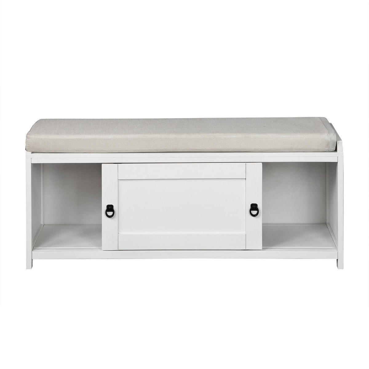 White Wood Entryway Storage Bench with 2 Cabinets V43796