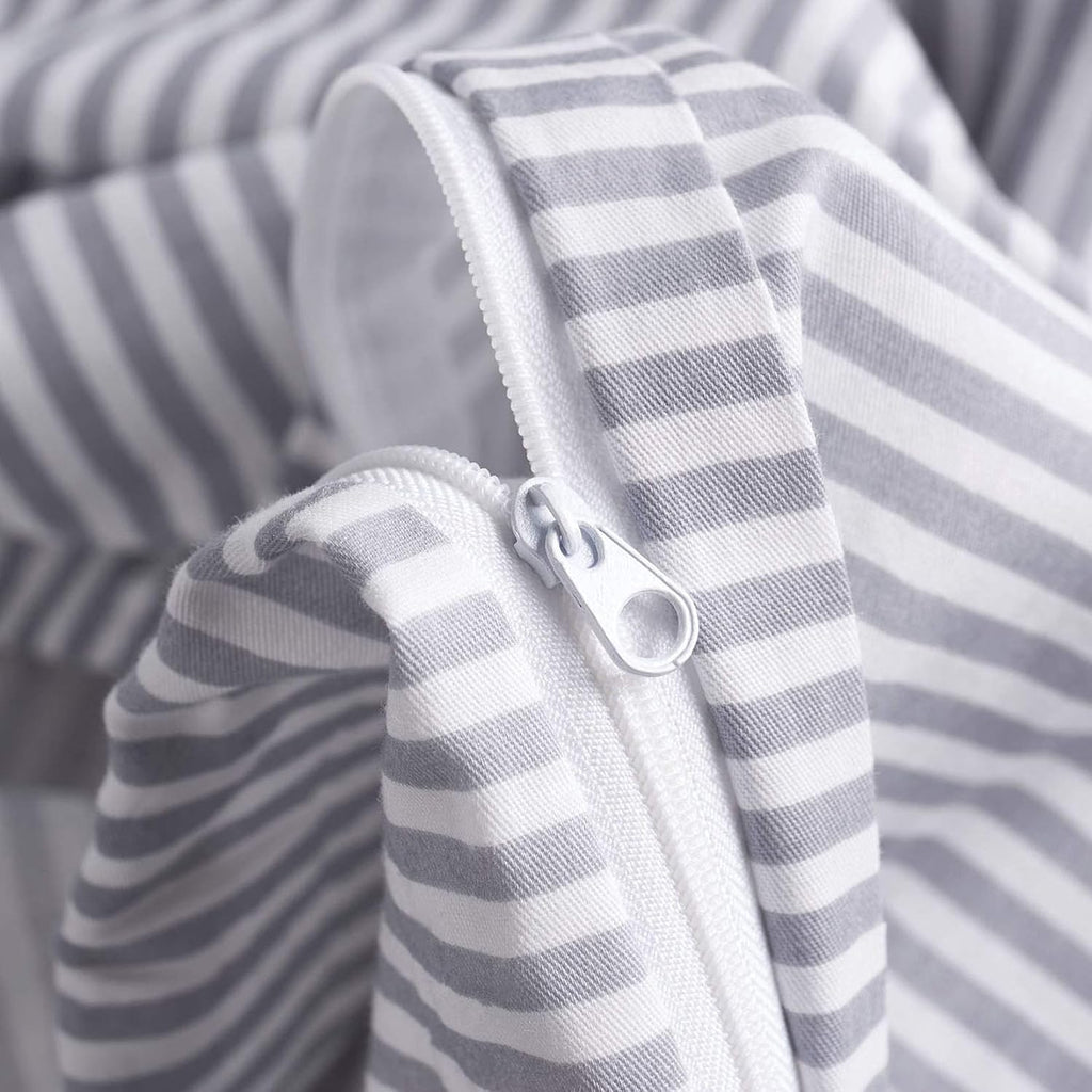 Gray White Striped 100% Cotton Duvet Cover Set, California King Size F928036