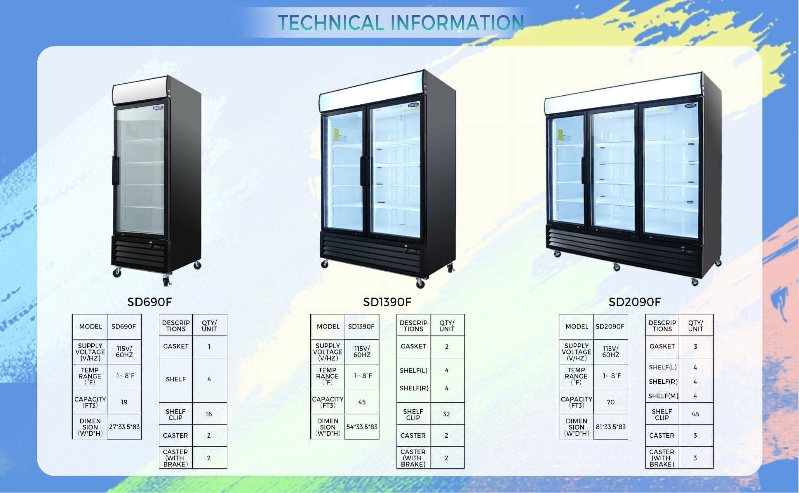 Commercial Reach-In Display Freezer Glass Door LED Top 19.3 Cu.ft E720