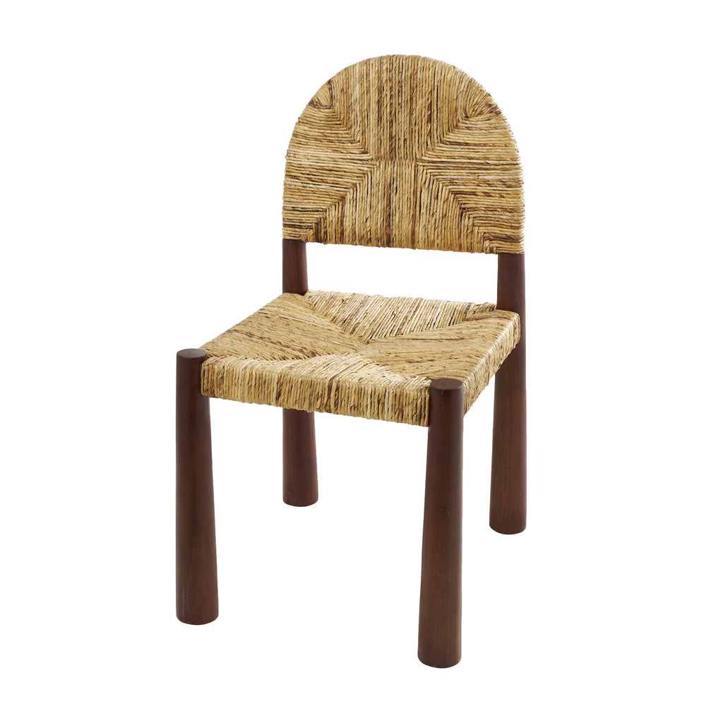 Light Brown Handmade Wood Lounge Chair with Woven Banana Leaf Seat, Set of 2 V7333