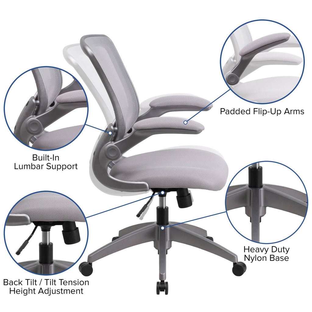 Gray Mesh Swivel Ergonomic Task Office Chair with Flip-Up Arms M397