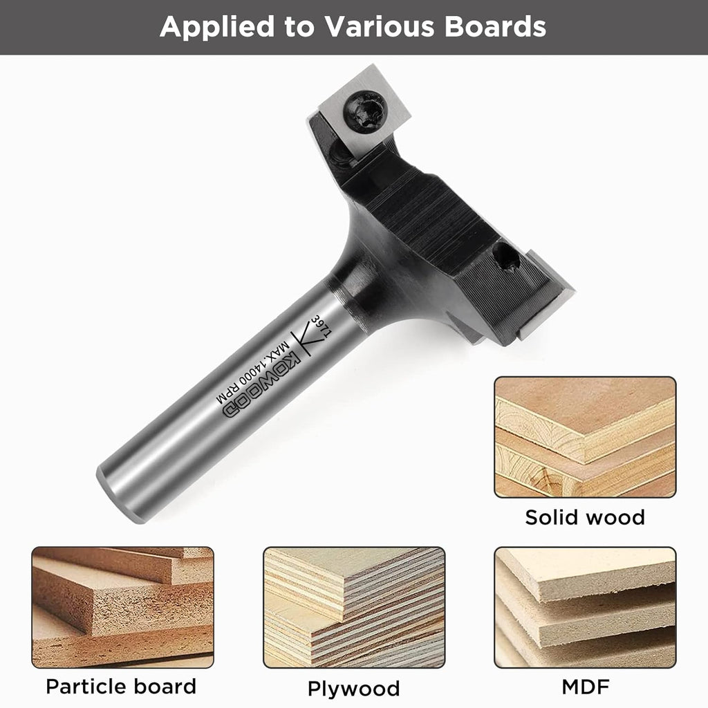 CNC Spoilboard Surfacing Router Bit, 1/2'' Shank, 2-23/64'' Cut Dia, 15/32'' Cut Length, 3 Wings, Carbide, Pack of 2 K312610