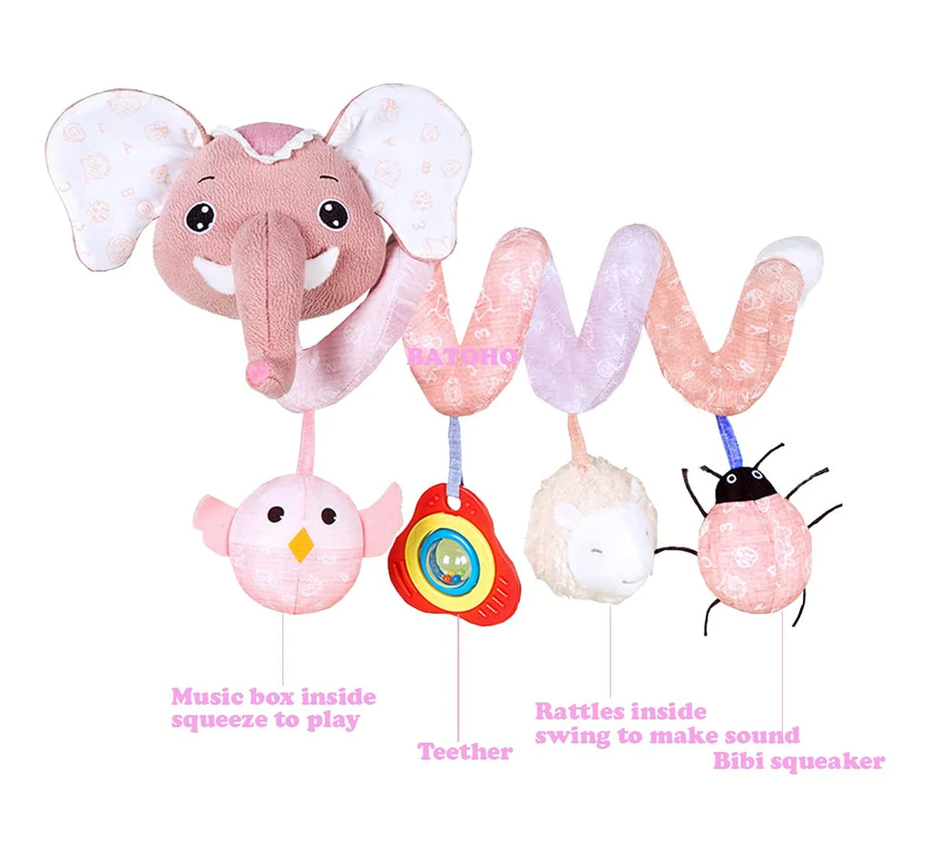 Pink Elephant Baby Car Seat Toys with Musical Owl Rattle V9453