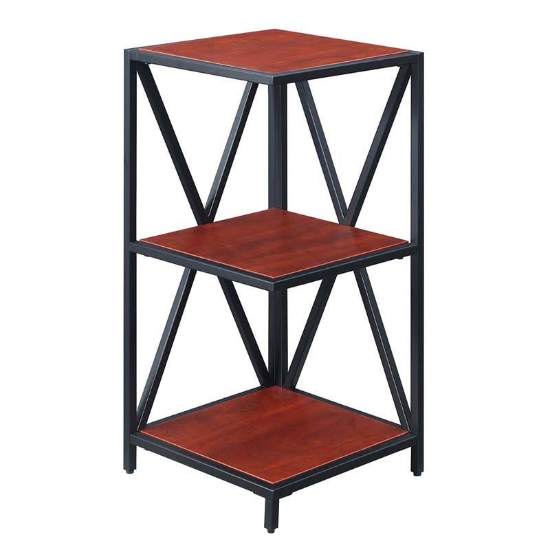 Cherry Wood Metal Three-Tier Corner Bookcase T3181
