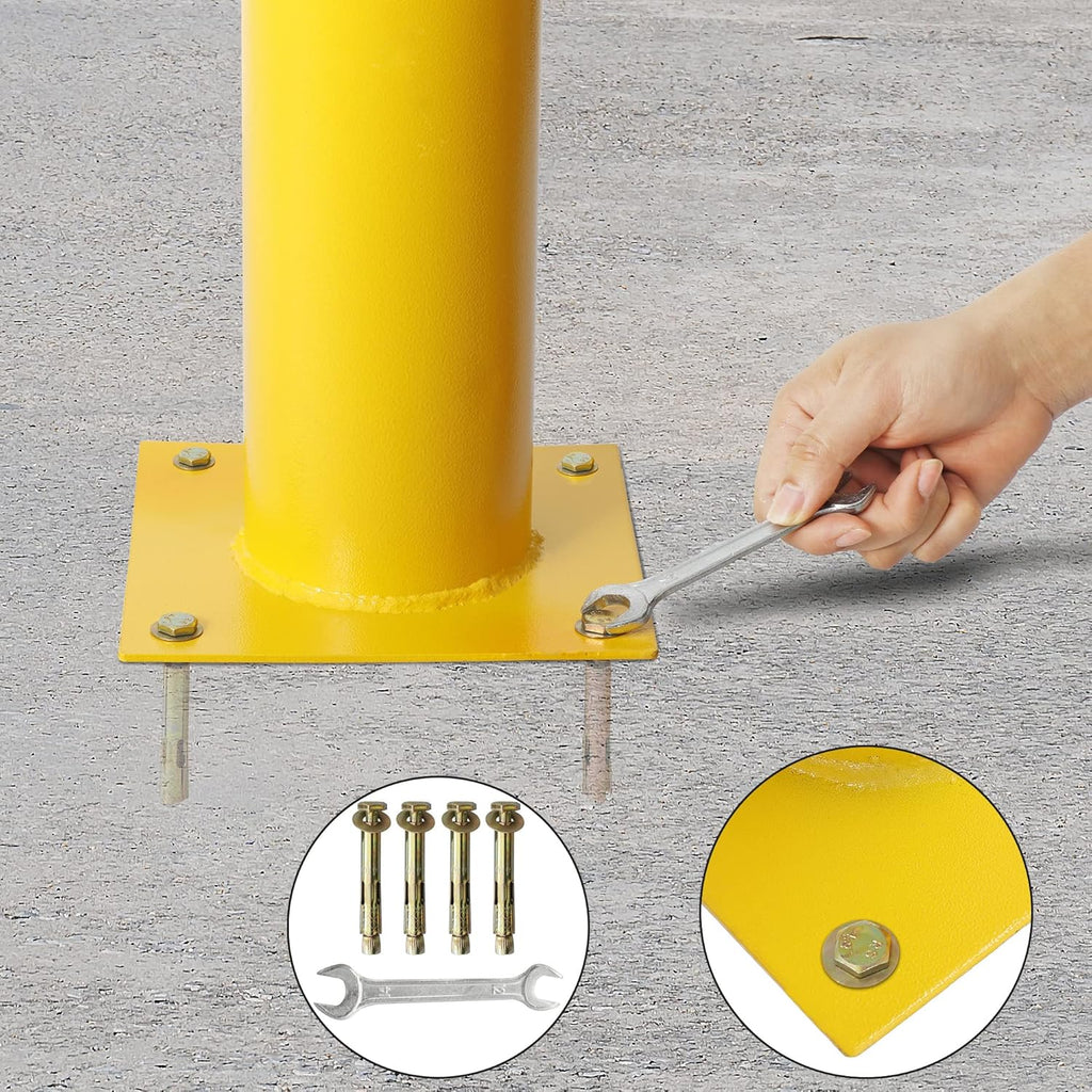 2Packs 48" Height Safety Bollard Yellow Powder Coat Parking Post with 4 Anchor Bolts M7109