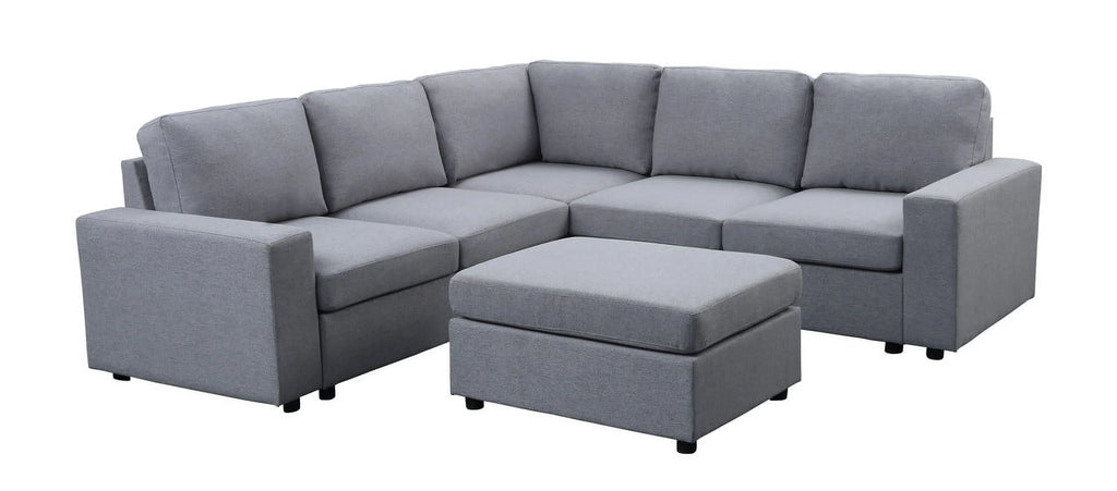Light Gray Linen Fabric 6 Seat Modular Sectional Sofa P226
