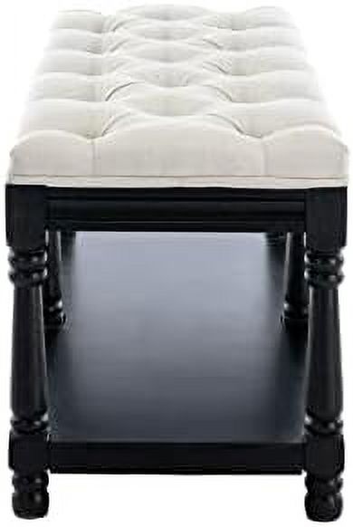 Beige Fabric Upholstered Bench with Ring Pull Q1380