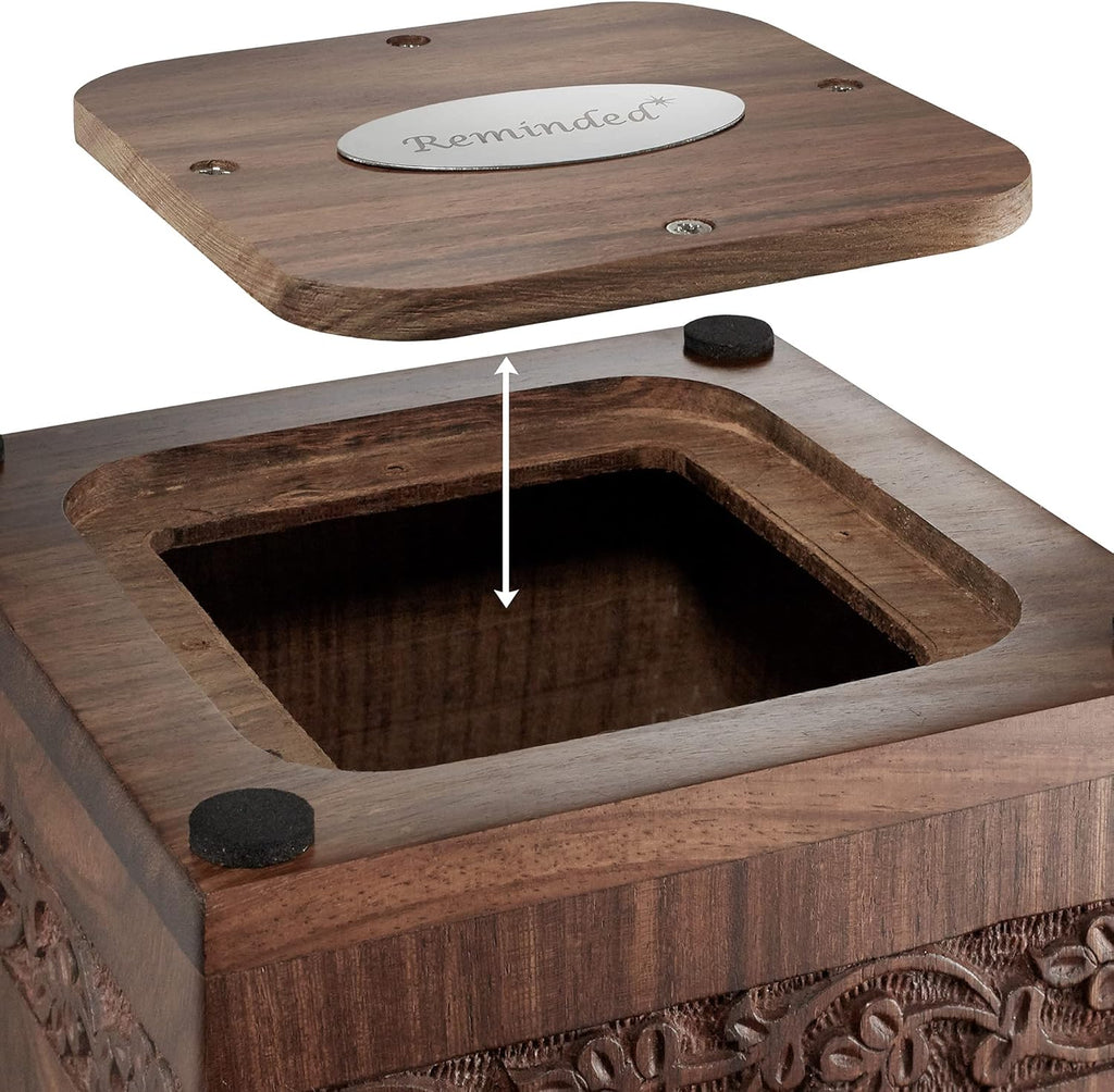 Rosewood Hand-Carved Urn Box with Solid Brass Cross, Velvet Bag W89844