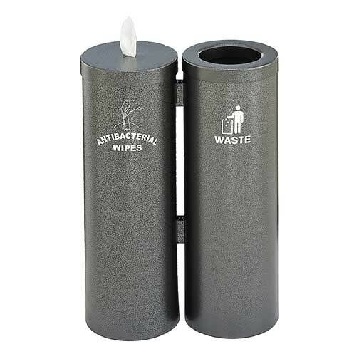 Antibacterial Wipe Dispenser Station with Storage and Attached Trash Can M101
