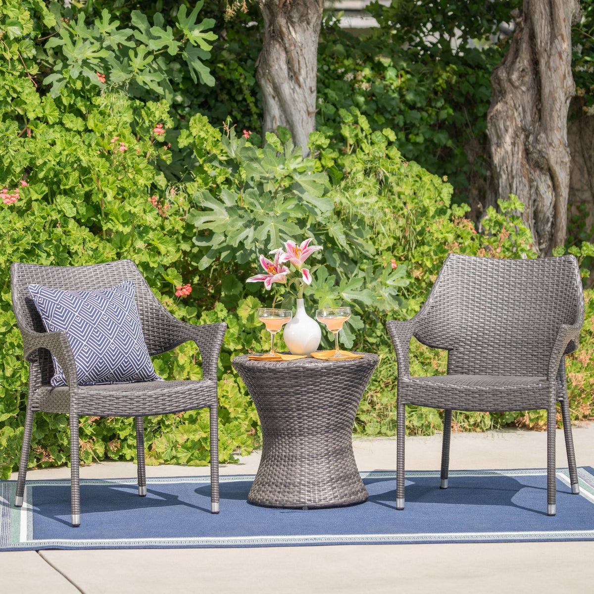 3PC Wicker Chat Set Gray U912312